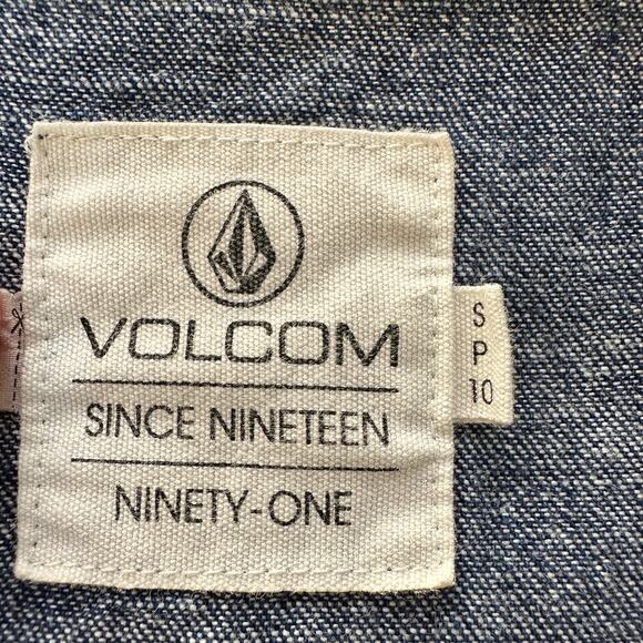 Volcom Pearl Snap Western Denim Mini shirt Dress blue jean rodeo festival Small - Picture 9 of 11